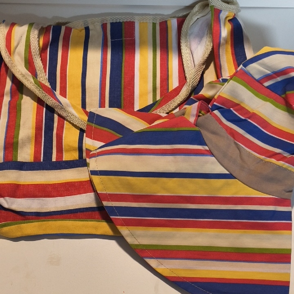 Colorful Striped Tote and Hat Set